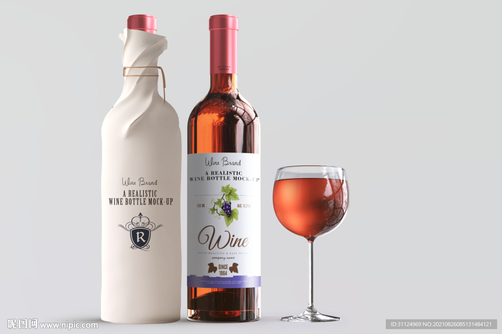 写实干红红酒洋酒包装样机模型