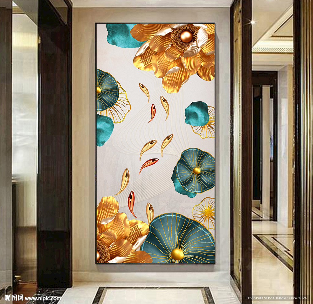 荷花九鱼图玄关