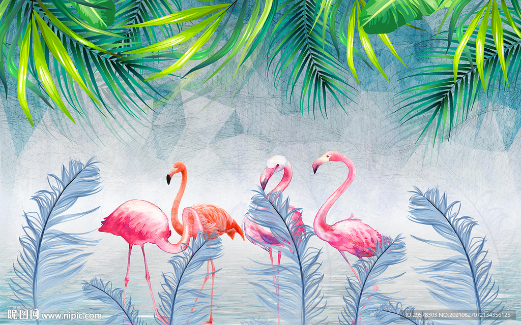 火烈鸟背景墙画 TIF分层