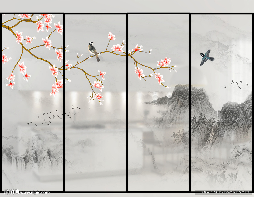 高清分层彩白彩推拉门写真图