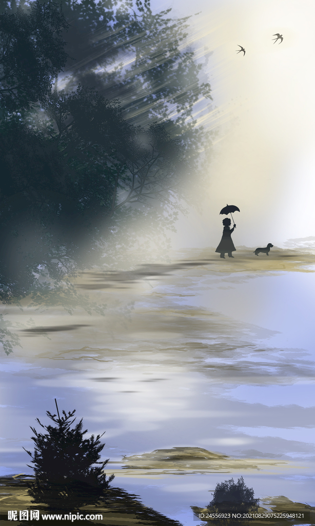 水彩画风景画水墨画山水画