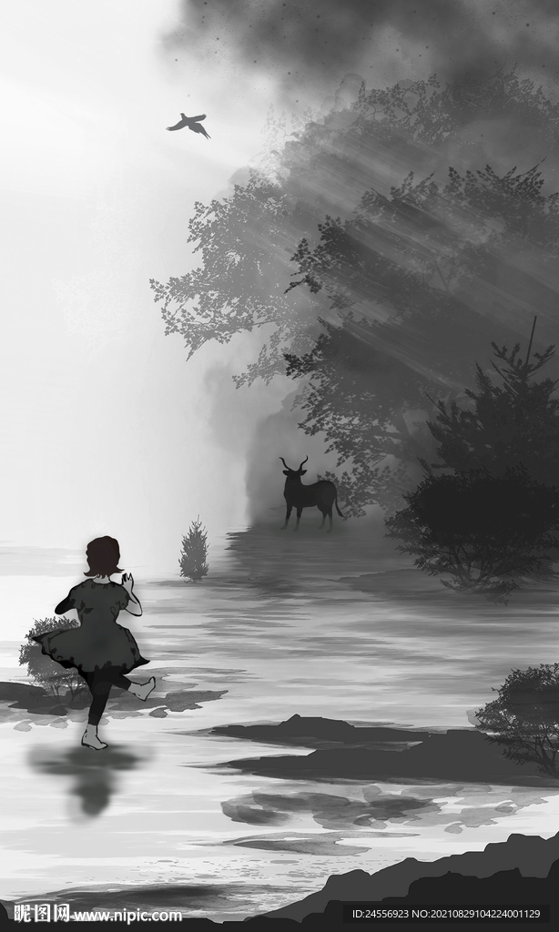 水彩画风景画水墨画山水画