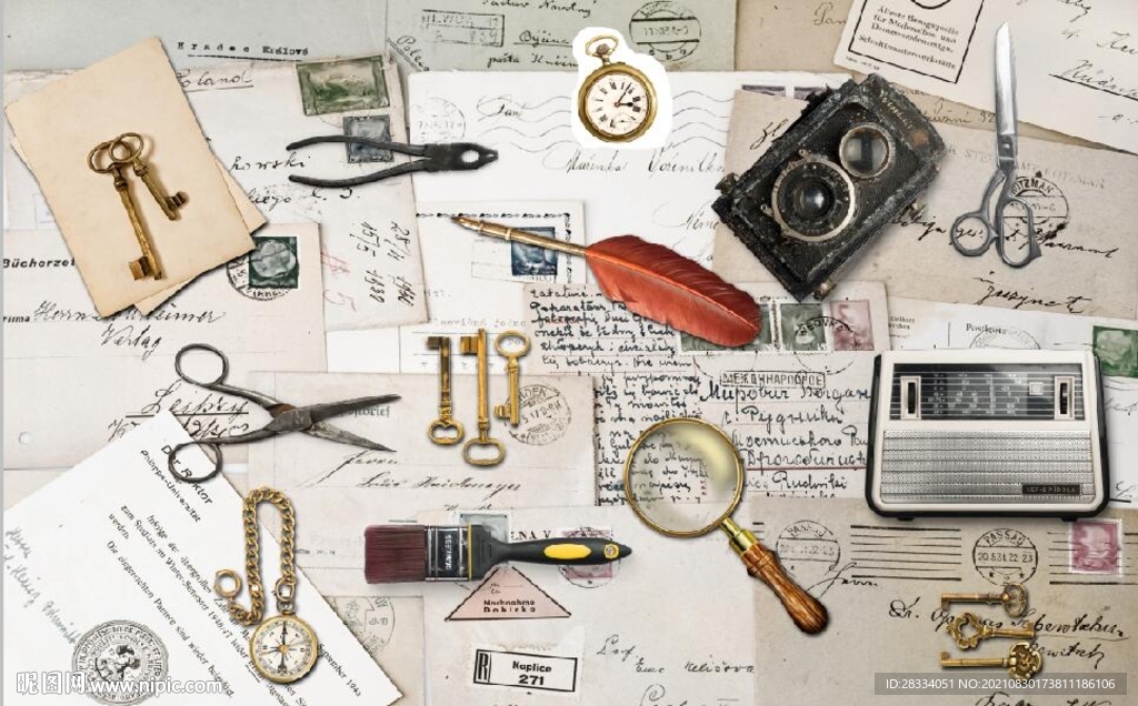 欧美风复古明信片电视背景墙