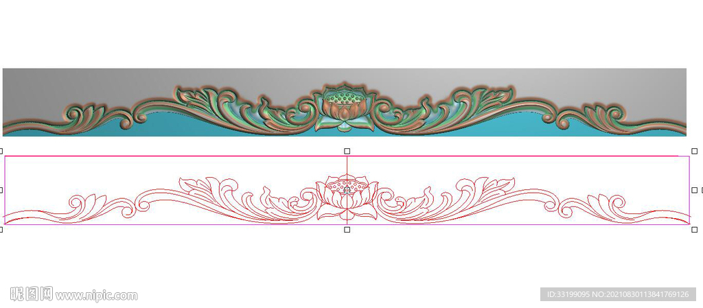 洋花莲花牙板裙板精雕图浮雕灰度