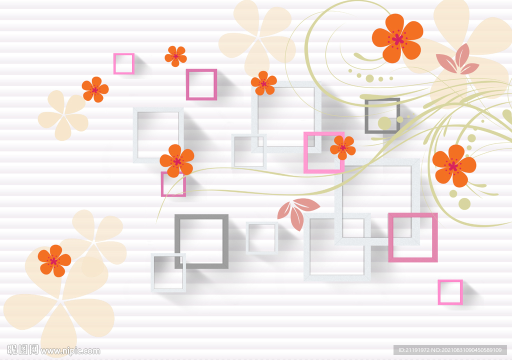 花朵方块白色背景墙