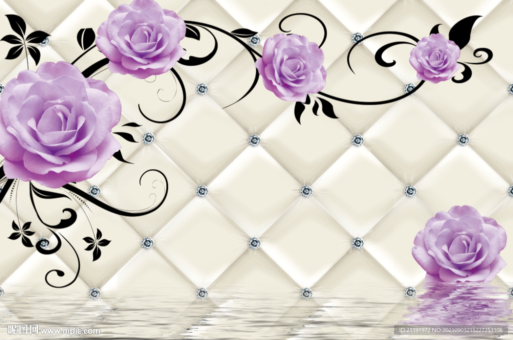 钻石紫色花3D壁画