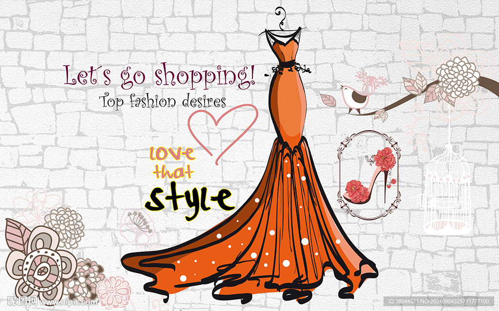 爱马仕橙礼服服装店工装背景墙