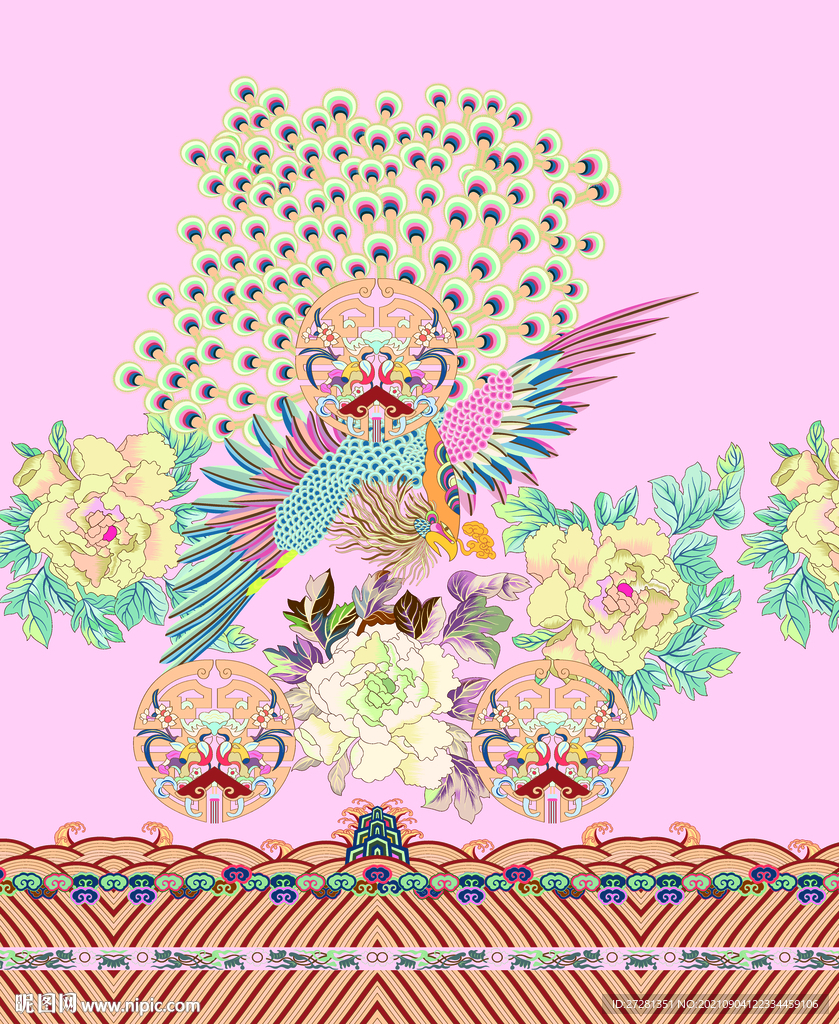 孔雀数码印花图片