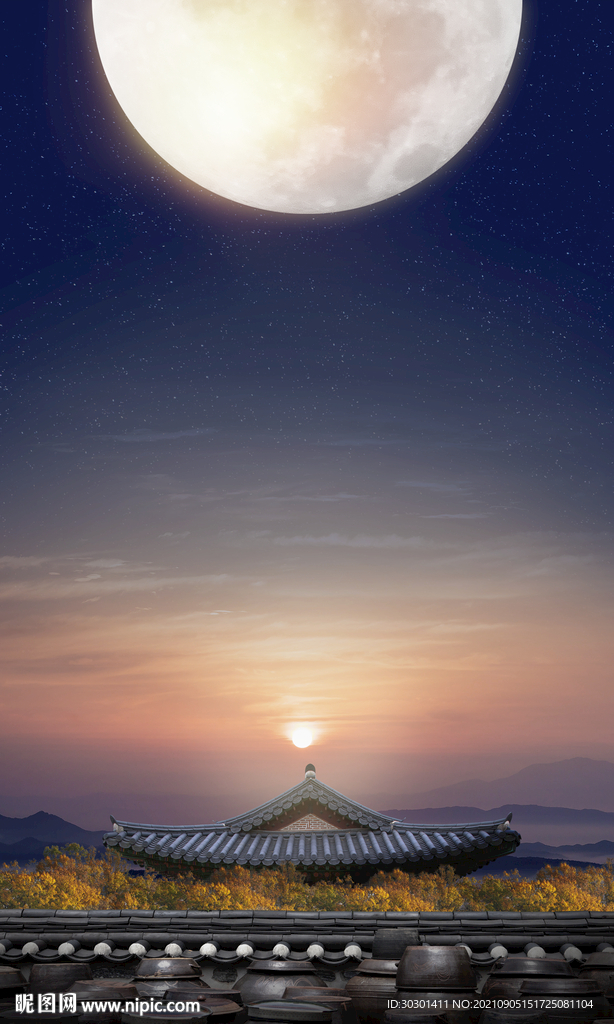 中秋超级月亮圆月海报背景