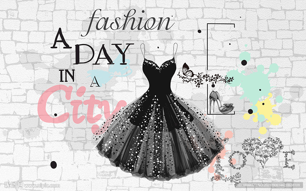 时尚小黑裙服装店工装背景墙