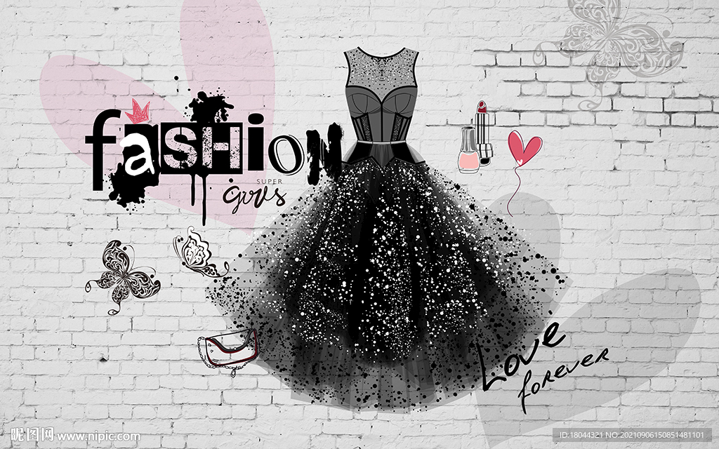 砖墙小黑裙服装店工装背景墙