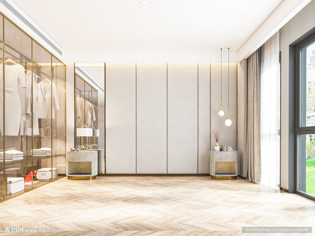 现代卧室背景墙家具场景效果图