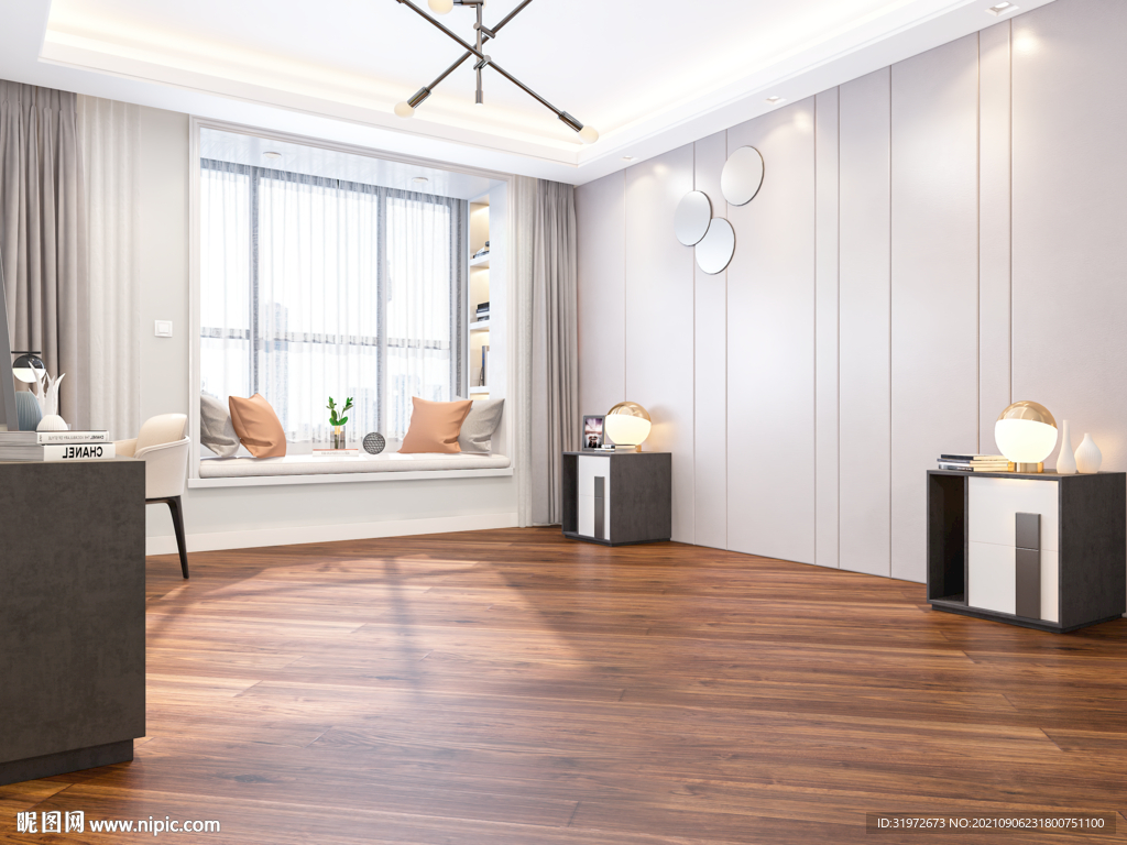 现代卧室家具场景背景墙