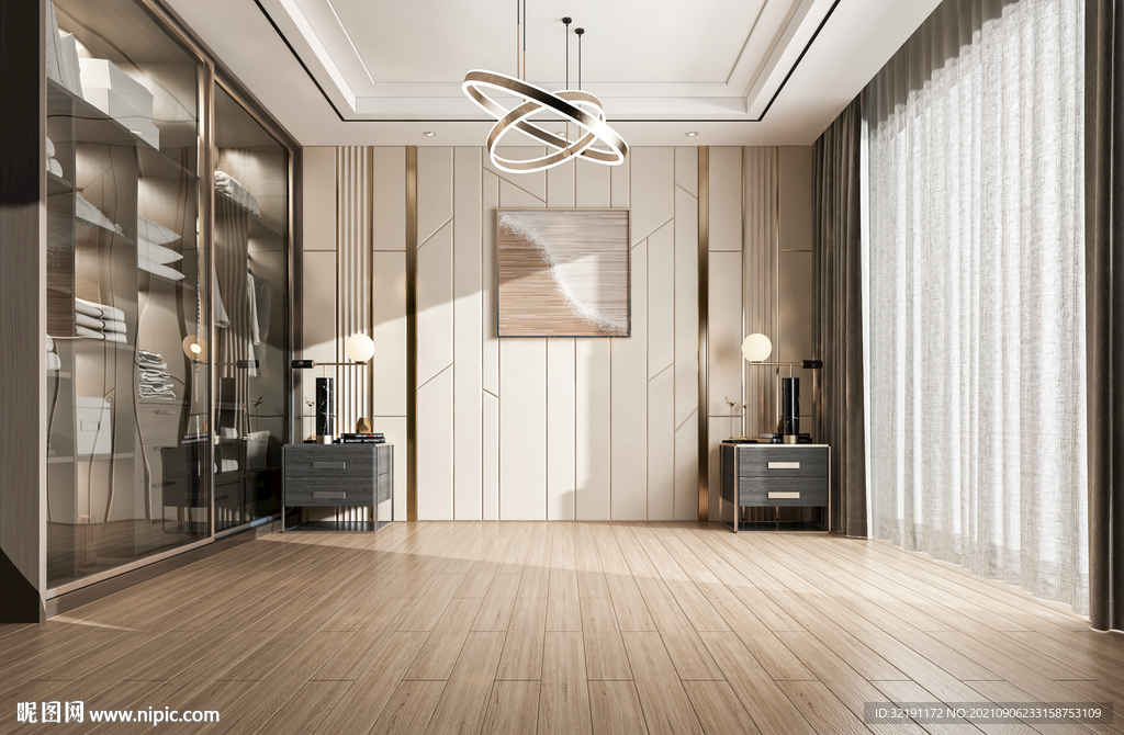 现代卧室轻奢背景墙家具场景