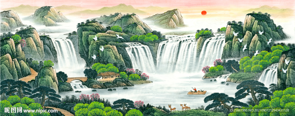 中式聚宝盆山水