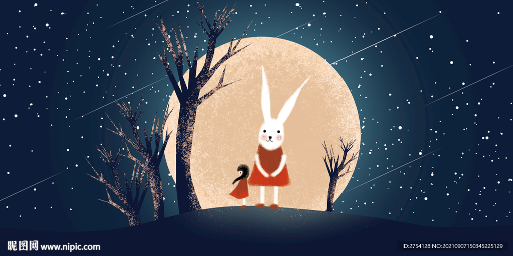 晶瓷画 抽象画 星空夜晚 兔子