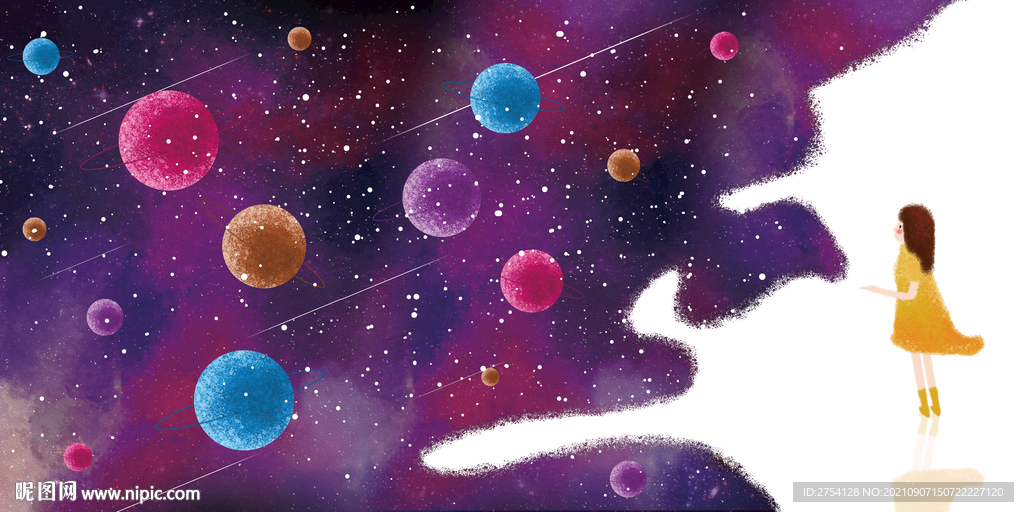 晶瓷画 抽象画 星空 女孩