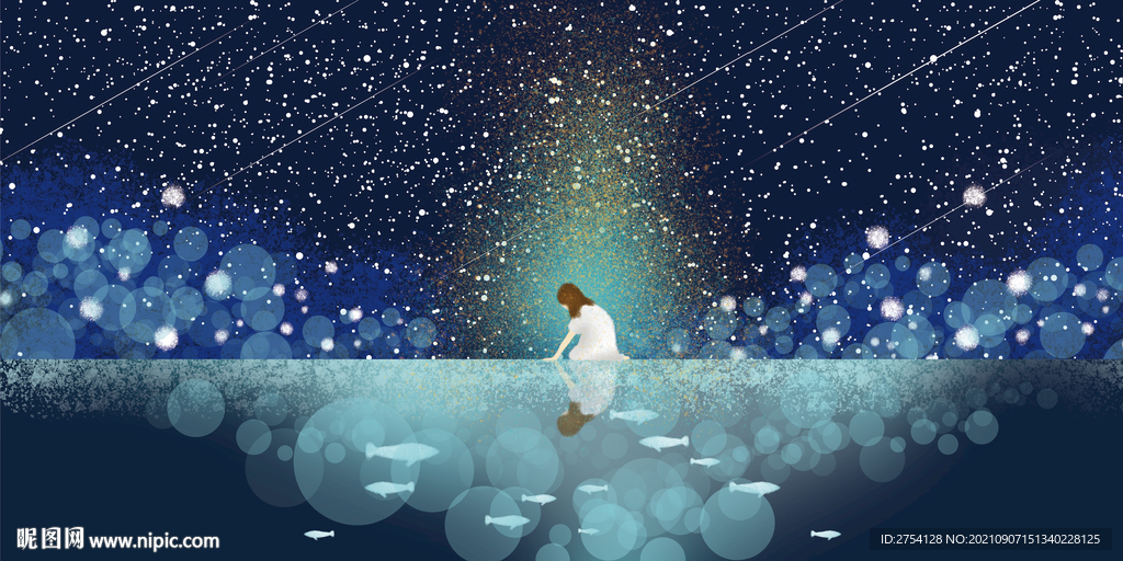 晶瓷画 抽象画 星空夜晚 女孩