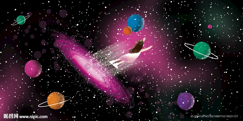 晶瓷画 抽象画 星空夜晚 女孩