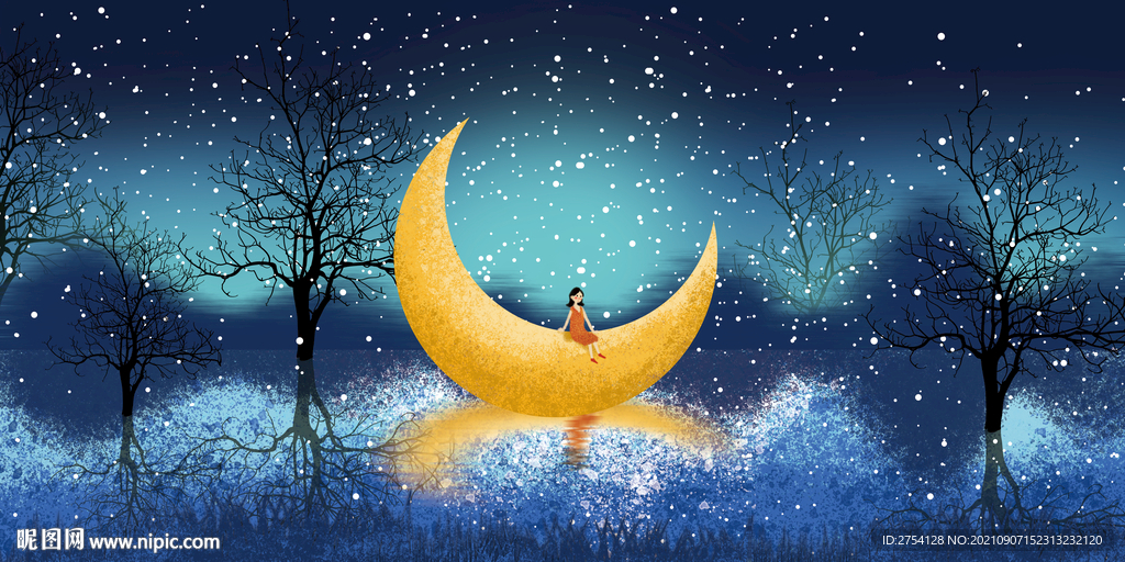 晶瓷画 抽象画 月亮女孩