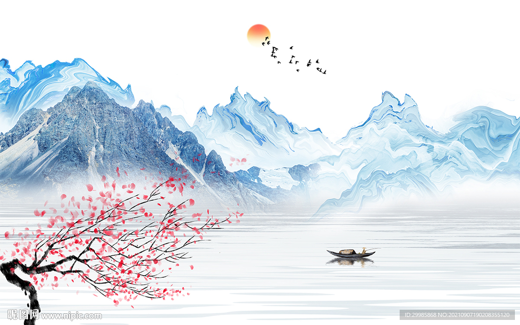 现代 新山水背景 tif分层画