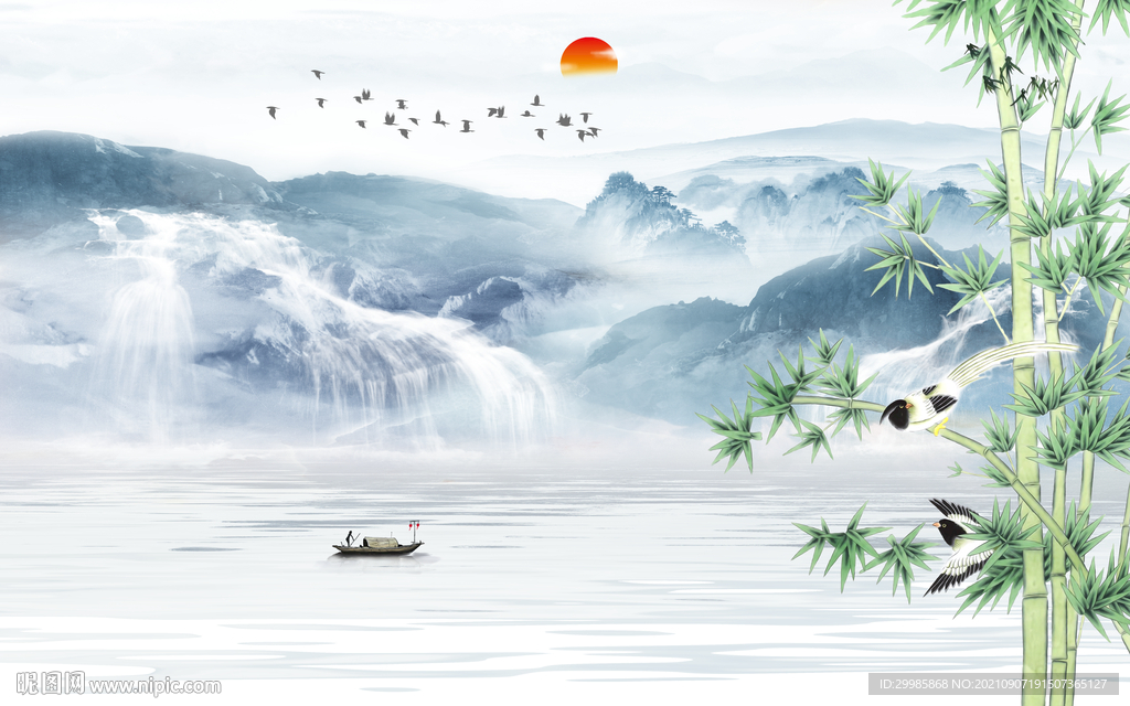 流水新山水客厅画 tif分层