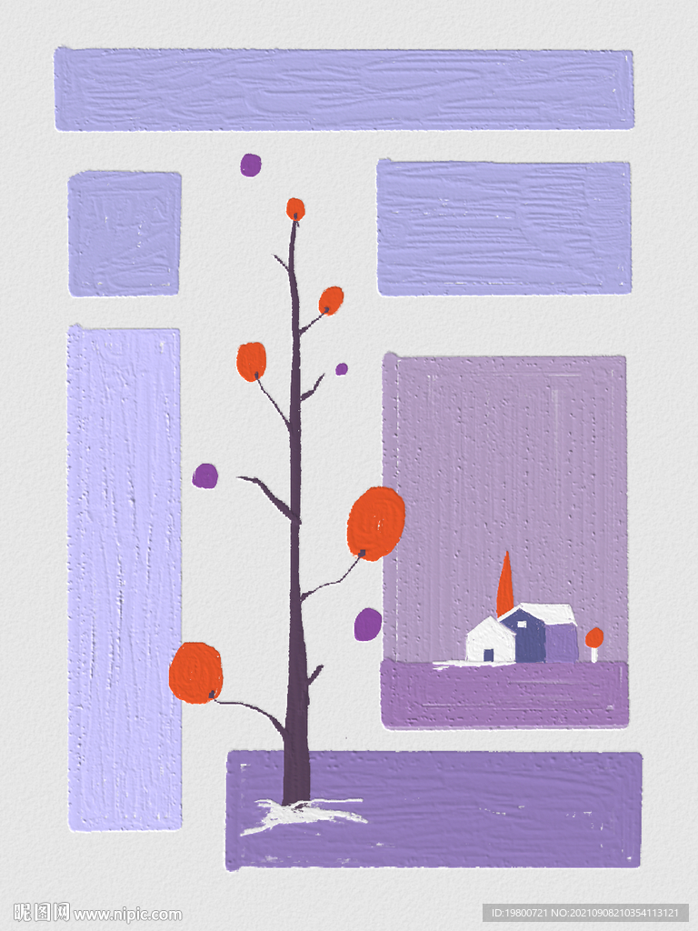 北欧文艺小清新简约紫色壁画