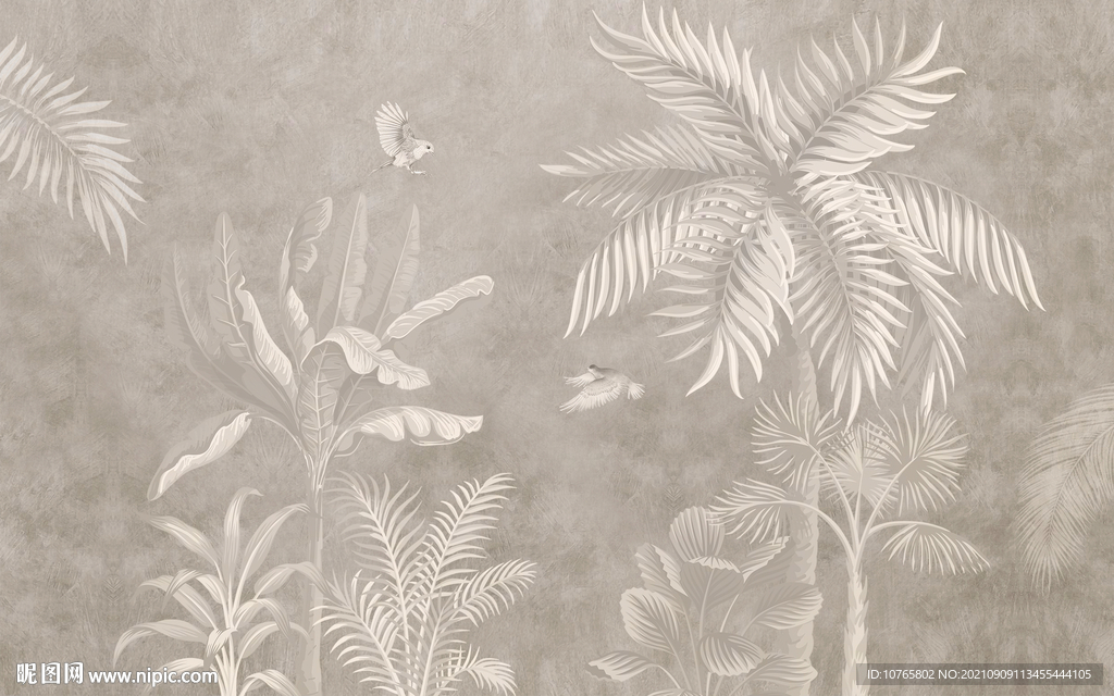 简约北欧树叶背景墙壁画