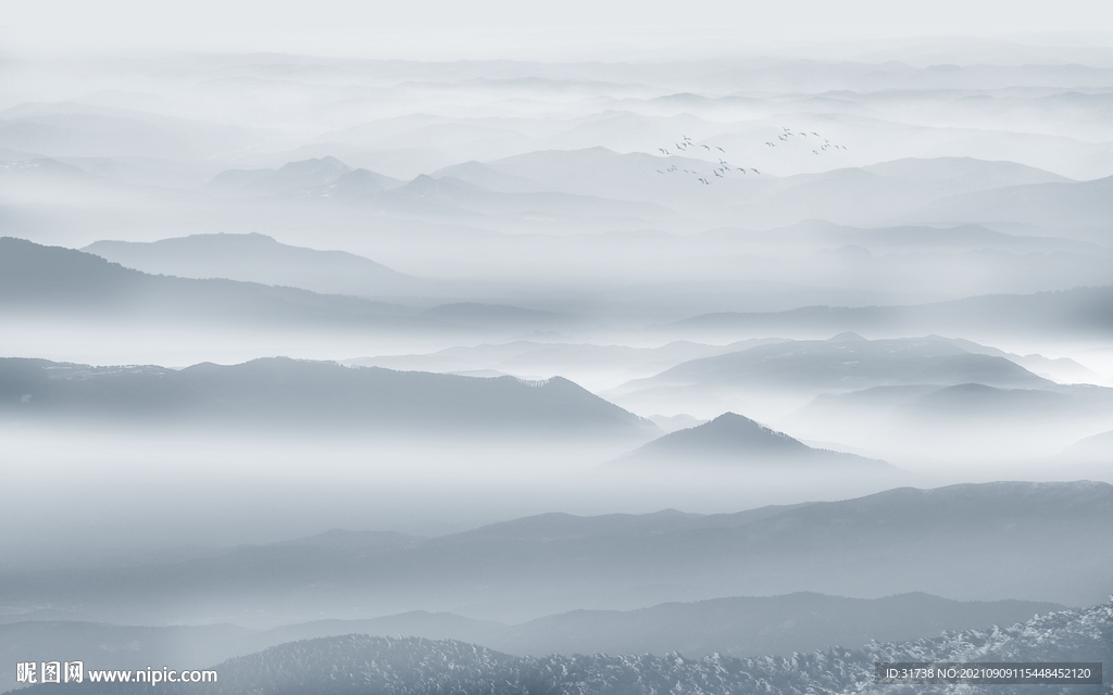 山水墨画背景墙