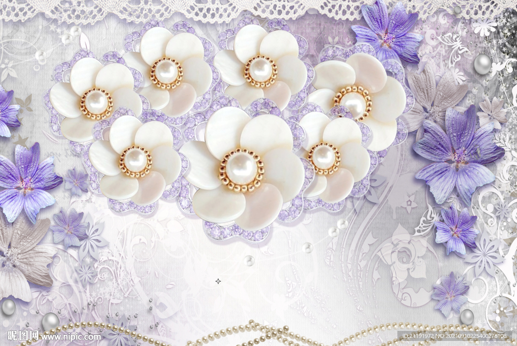 紫色钻石花壁画