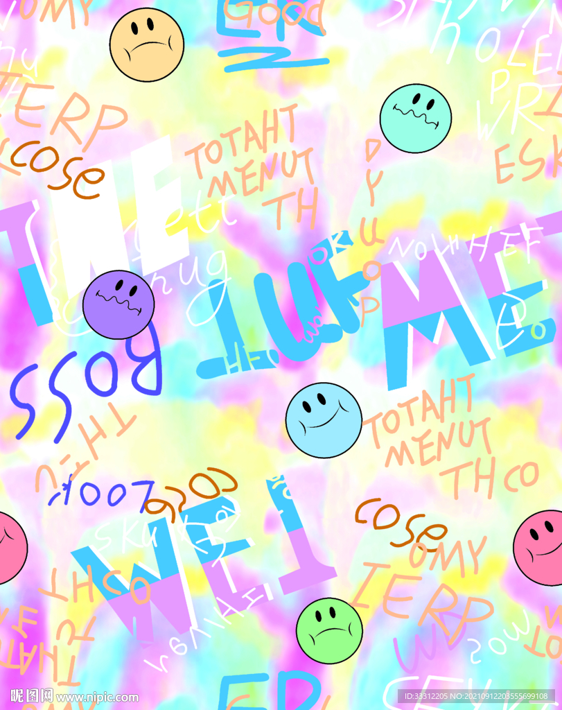 扎染 底纹  卡通个 笑脸  