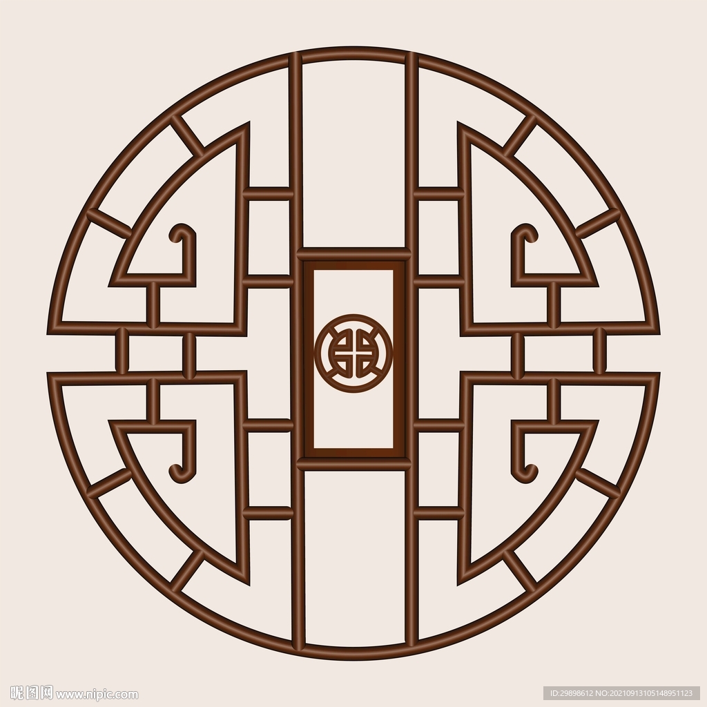 矢量图圆形边框花式中式窗