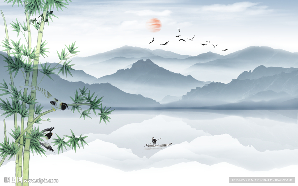 高清新山水无框画 tif分层