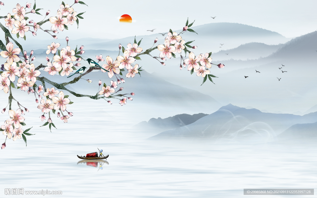 最新山水无框画 tif分层