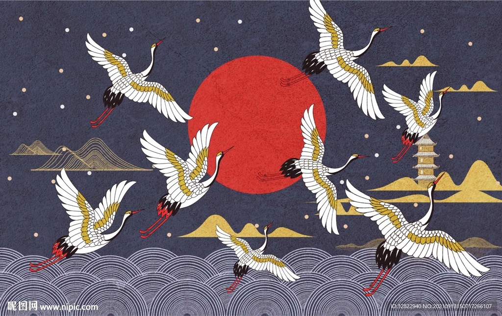 国潮仙鹤背景图