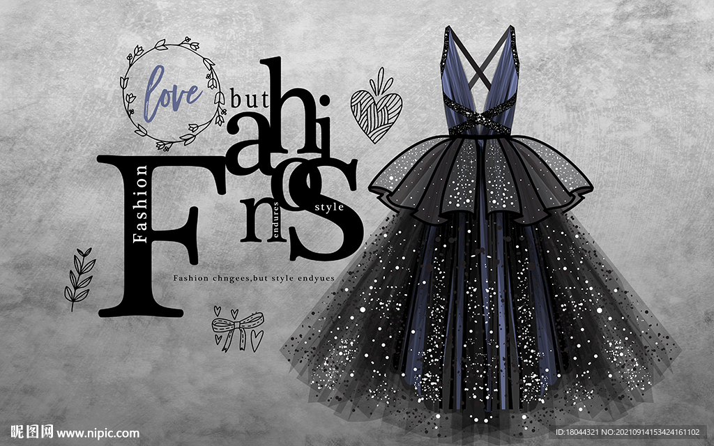 复古时尚英文婚纱工装背景墙