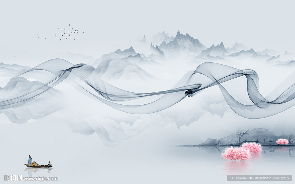 爆款 意境客厅山水 TIF分层