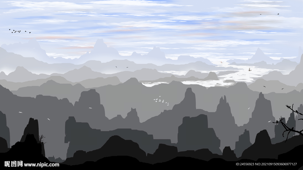 意境水墨山水画