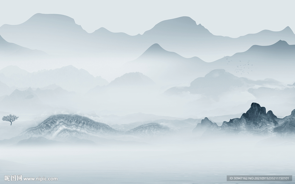 人气 现代客厅山水 TIF分层