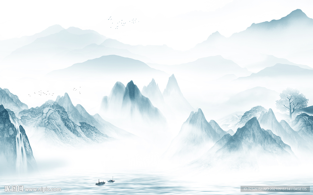 新款背景中式山水 tif分层