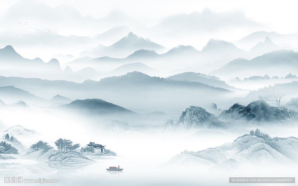 高端 背景中式山水 tif分层