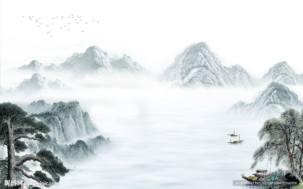 高清 客厅现代山水 TIF分层