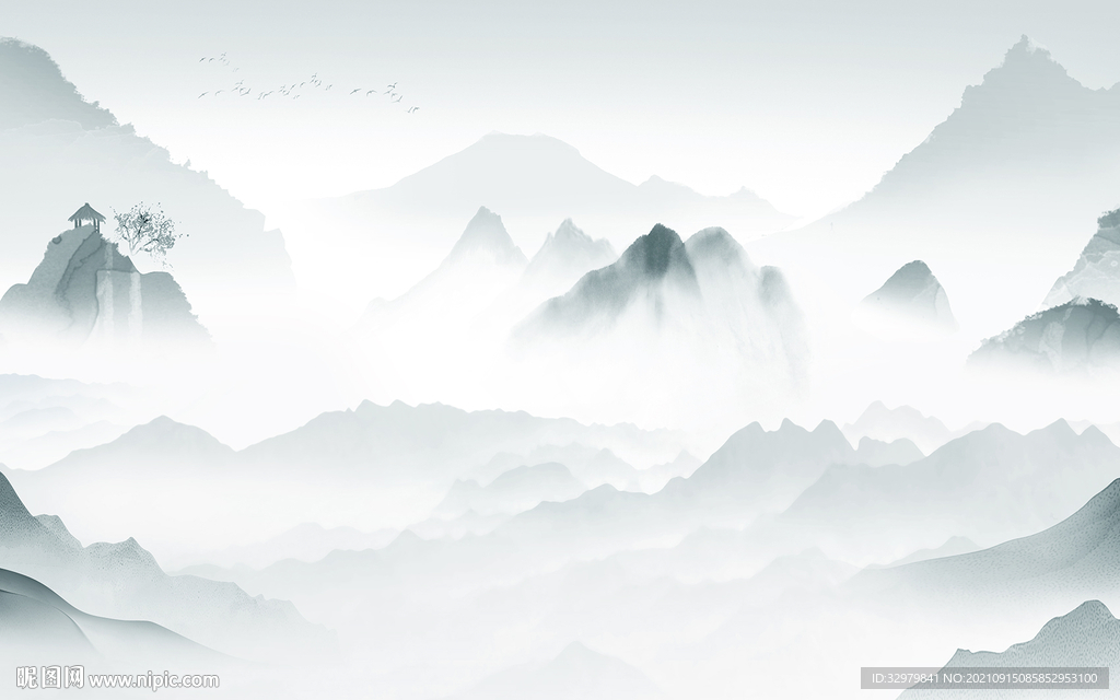 新中式客厅现代山水 TIF分层