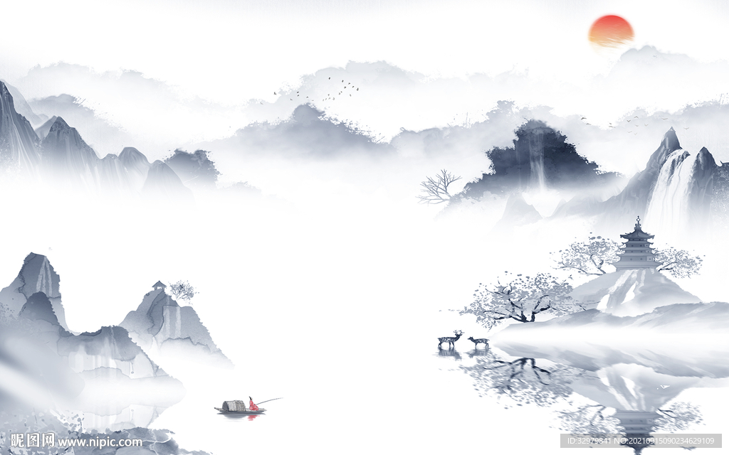 中式 客厅现代山水 TIF分层