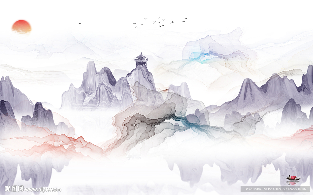 大气客厅现代山水 TIF分层