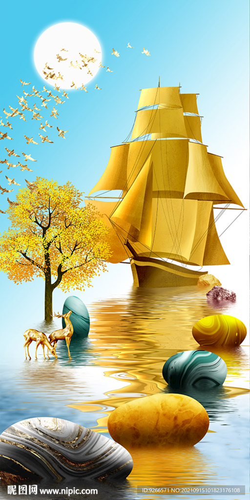 家和万事兴石来运转发财树玄关画