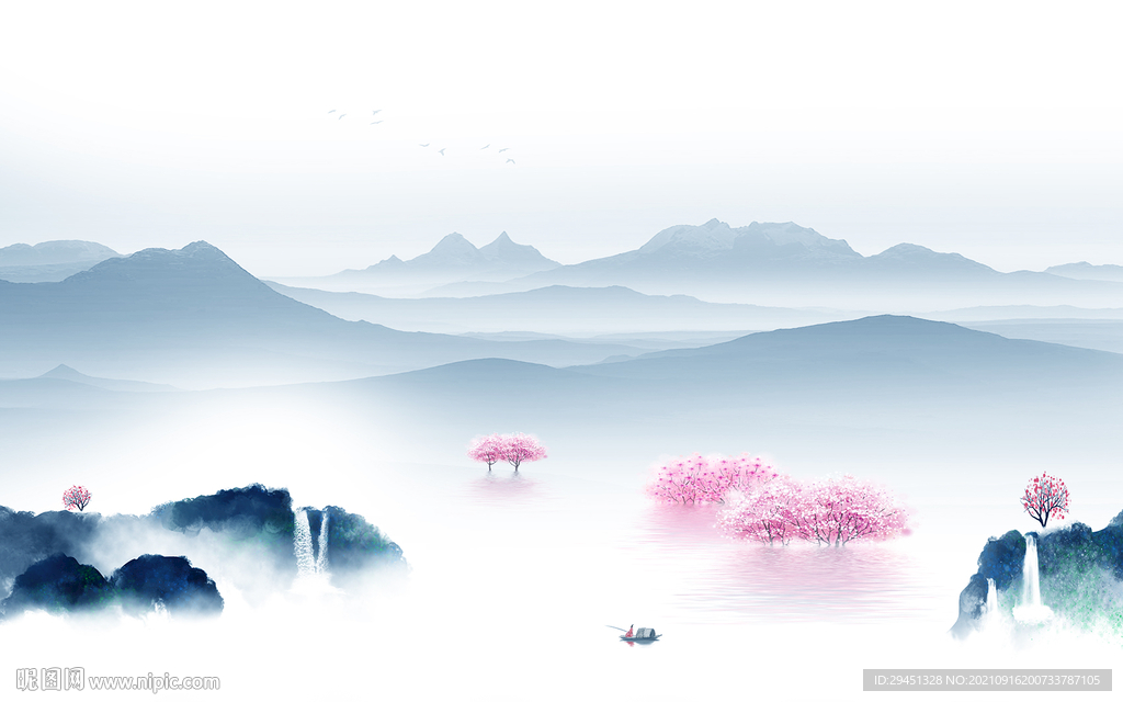 意境无框画山水 tif分层图