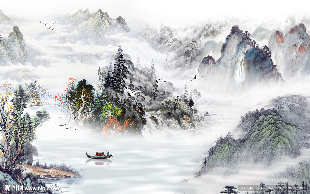 国画无框画山水 tif分层图