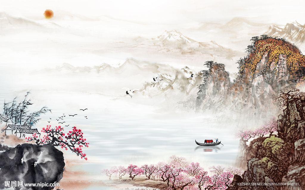 高档 无框画山水 tif分层图