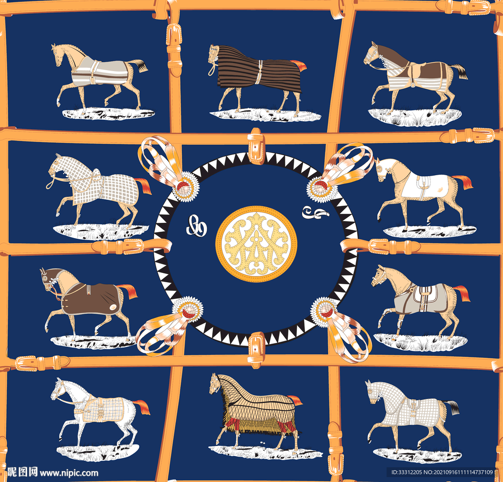 马 方巾 大牌 男装 印花  